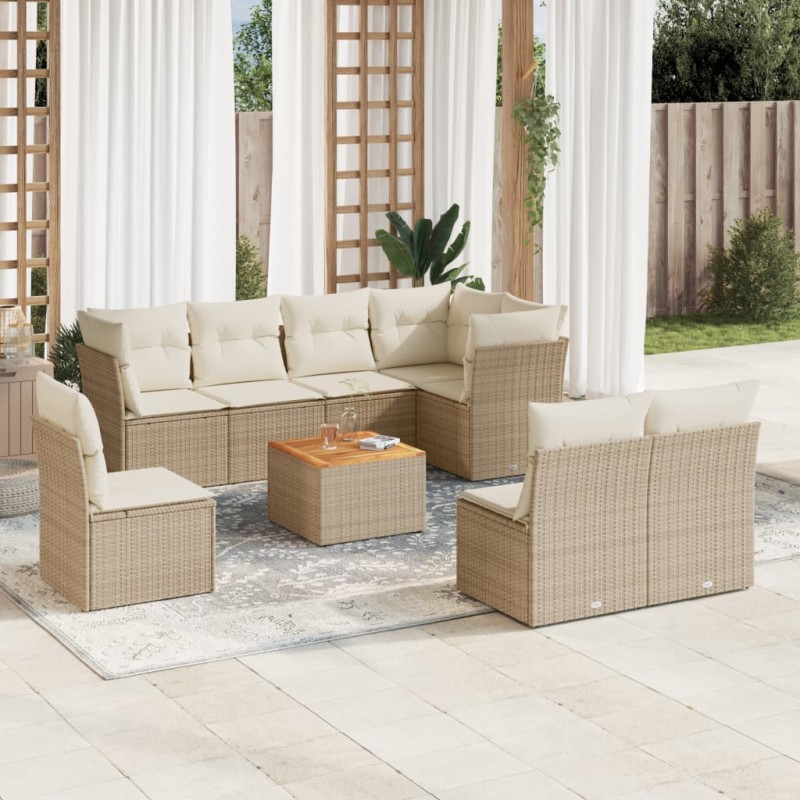 vidaXL Set de sofás de jardín 9 pzas con cojines ratán sintético beige vidaXL Set de sofás de jardín 9 pzas con cojines ratán sintético beige