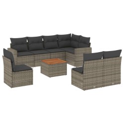 vidaXL Set de muebles de jardín 9 pzas y cojines ratán sintético gris