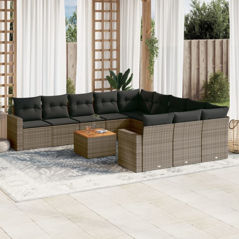 vidaXL Set de sofás de jardín 12 pzas con cojines ratán sintético gris vidaXL Set de sofás de jardín 12 pzas con cojines ratán sintético gris