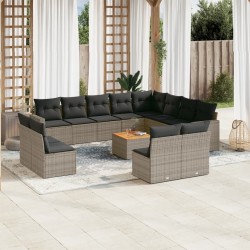 vidaXL Set sofás de jardín con cojines 13 piezas ratán sintético gris