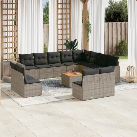 vidaXL Set sofás de jardín con cojines 13 piezas ratán sintético gris