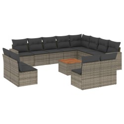 vidaXL Set sofás de jardín con cojines 13 piezas ratán sintético gris