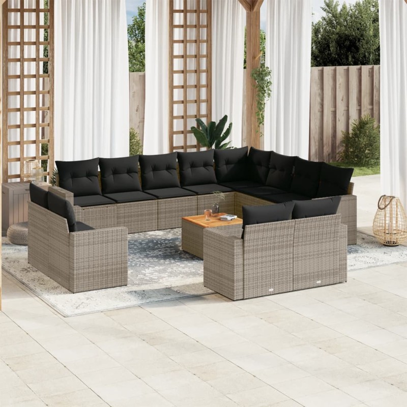 vidaXL Set sofás de jardín con cojines 13 piezas ratán sintético gris vidaXL Set sofás de jardín con cojines 13 piezas ratán sintético gris