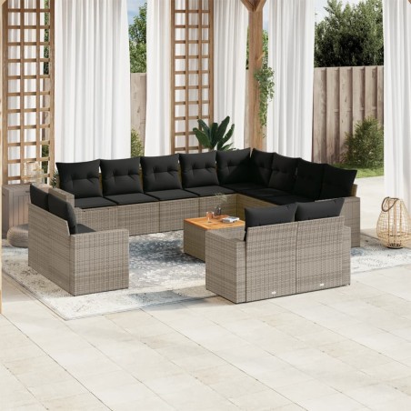 vidaXL Set sofás de jardín con cojines 13 piezas ratán sintético gris