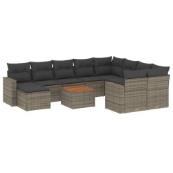 vidaXL Set de sofás de jardín 11 pzas y cojines ratán sintético gris