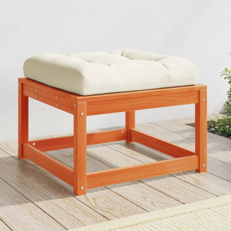 vidaXL Taburete de jardín con cojines madera maciza pino marrón cera vidaXL Taburete de jardín con cojines madera maciza pino marrón cera