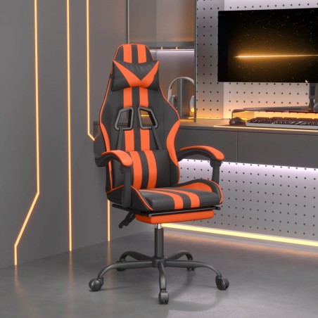 vidaXL Silla gaming con reposapiés cuero sintético negro naranja