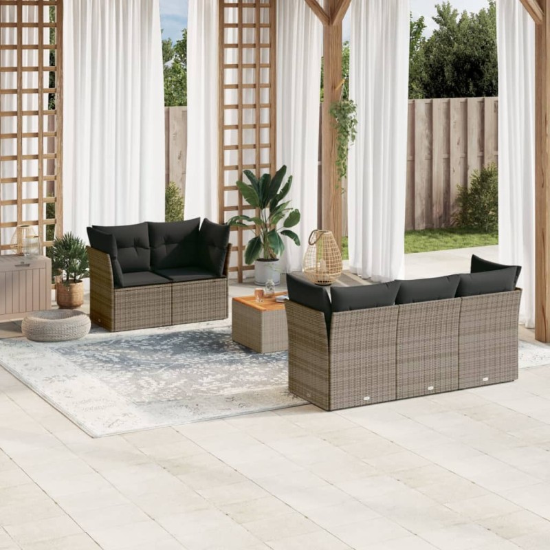 vidaXL Set de muebles de jardín 6 pzas y cojines ratán sintético gris vidaXL Set de muebles de jardín 6 pzas y cojines ratán sintético gris