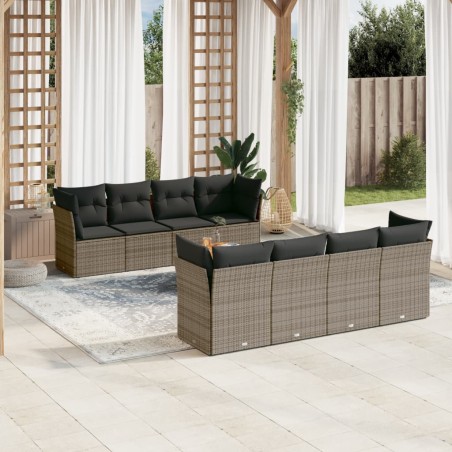 vidaXL Set de muebles de jardín 9 pzas y cojines ratán sintético gris