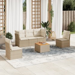 vidaXL Juego de sofás jardín con cojines 6 pzas ratán sintético beige