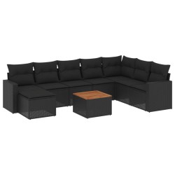 vidaXL Set de sofás de jardín 10 pzas cojines ratán sintético negro