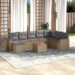 vidaXL Juego de sofás jardín con cojines beige 10 pzas ratán sintético