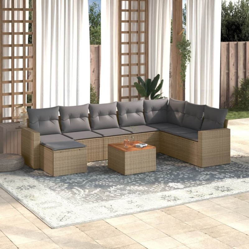 vidaXL Juego de sofás jardín con cojines beige 10 pzas ratán sintético vidaXL Juego de sofás jardín con cojines beige 10 pzas ratán sintético
