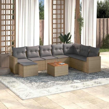 vidaXL Juego de sofás jardín con cojines beige 10 pzas ratán sintético