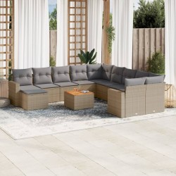 vidaXL Set sofás jardín 14 pzas y cojines ratán sintético beige mezcla