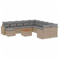 vidaXL Set sofás jardín 14 pzas y cojines ratán sintético beige mezcla