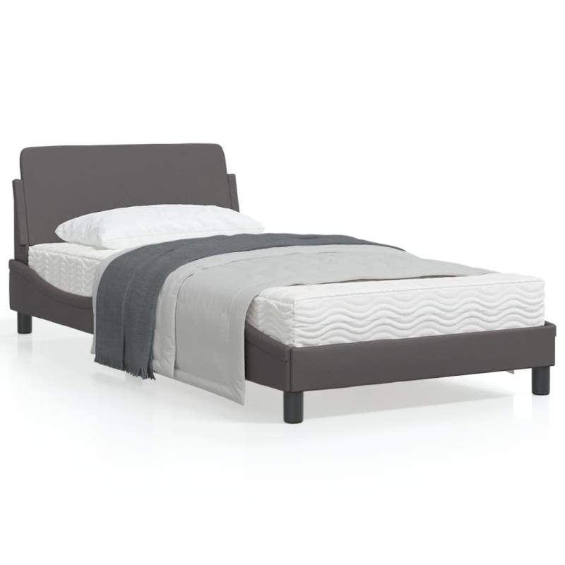 vidaXL Estructura de cama con cabecero cuero sintético gris 100x200 cm vidaXL Estructura de cama con cabecero cuero sintético gris 100x200 cm