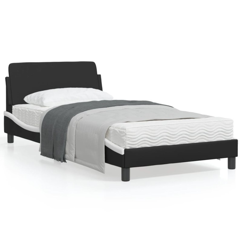 vidaXL Estructura de cama con cabecero cuero sintético negro y blanco vidaXL Estructura de cama con cabecero cuero sintético negro y blanco