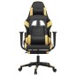 vidaXL Silla gaming con reposapiés cuero sintético negro dorado vidaXL Silla gaming con reposapiés cuero sintético negro dorado