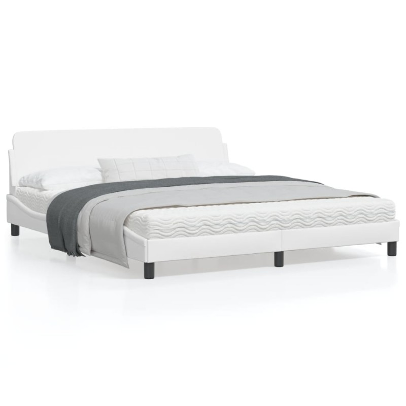 vidaXL Estructura de cama cabecero cuero sintético blanco 180x200 cm vidaXL Estructura de cama cabecero cuero sintético blanco 180x200 cm