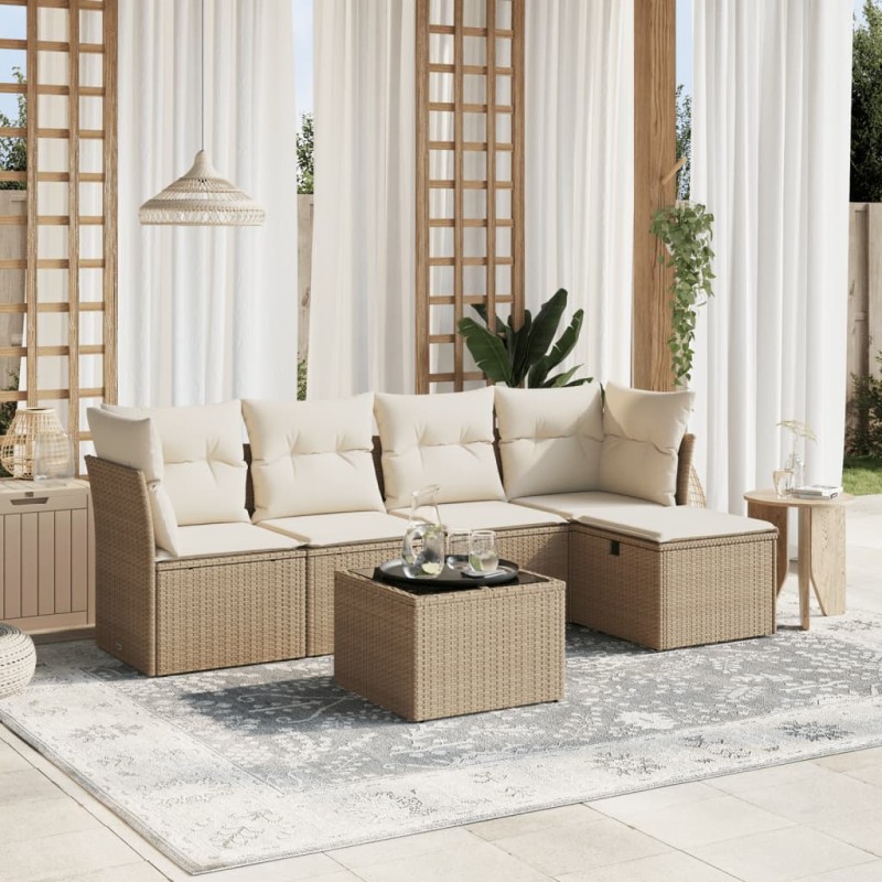 vidaXL Juego de sofás jardín con cojines 6 pzas ratán sintético beige vidaXL Juego de sofás jardín con cojines 6 pzas ratán sintético beige