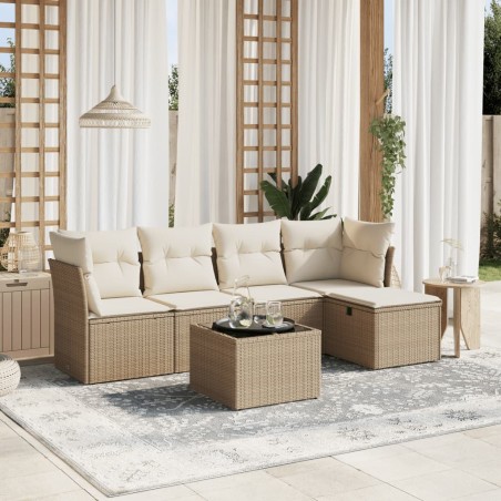 vidaXL Juego de sofás jardín con cojines 6 pzas ratán sintético beige