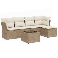 vidaXL Juego de sofás jardín con cojines 6 pzas ratán sintético beige