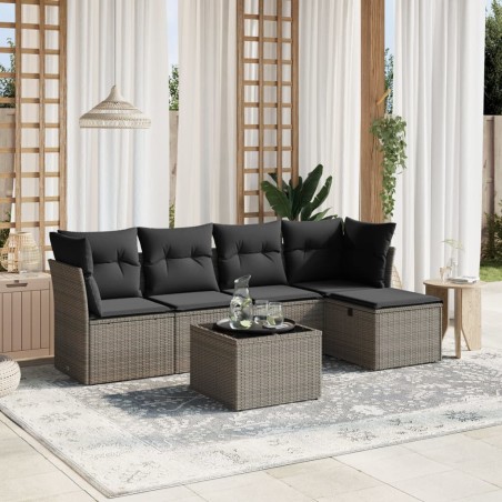 vidaXL Set de muebles de jardín 6 pzas y cojines ratán sintético gris