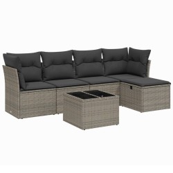 vidaXL Set de muebles de jardín 6 pzas y cojines ratán sintético gris
