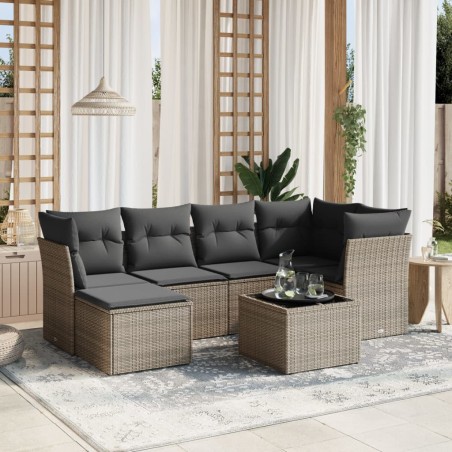 vidaXL Set de sofás de jardín 7 piezas con cojines ratán PE gris