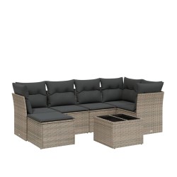 vidaXL Set de sofás de jardín 7 piezas con cojines ratán PE gris