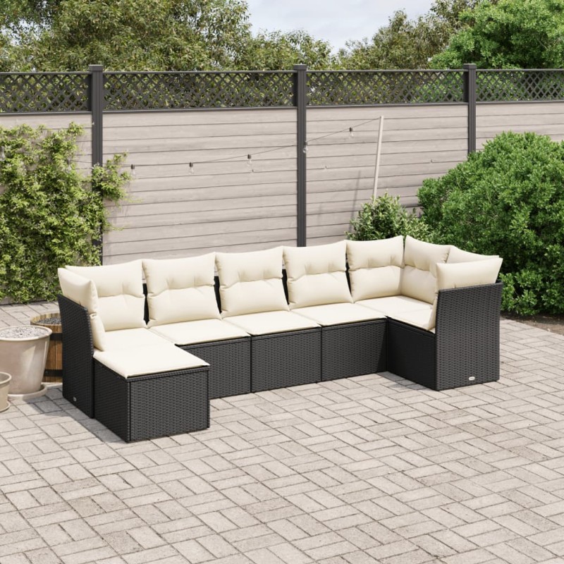 vidaXL Set de comedor de jardín 7 pzas y cojines ratán sintético negro vidaXL Set de comedor de jardín 7 pzas y cojines ratán sintético negro