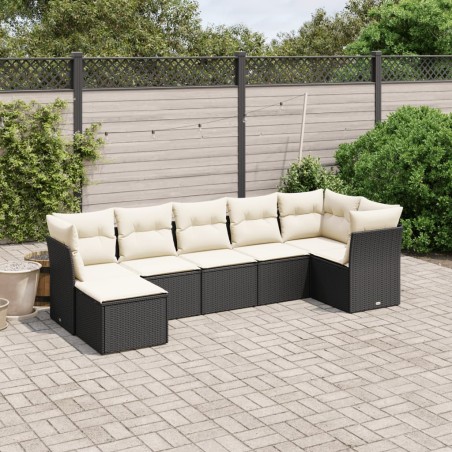 vidaXL Set de comedor de jardín 7 pzas y cojines ratán sintético negro
