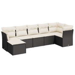 vidaXL Set de comedor de jardín 7 pzas y cojines ratán sintético negro