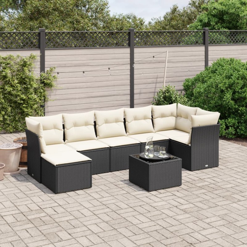 vidaXL Set de sofás de jardín 8 piezas y cojines ratán sintético negro vidaXL Set de sofás de jardín 8 piezas y cojines ratán sintético negro