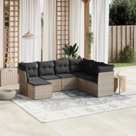 vidaXL Set de sofás de jardín 7 piezas con cojines ratán PE gris