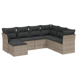 vidaXL Set de sofás de jardín 7 piezas con cojines ratán PE gris