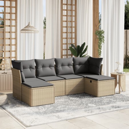 vidaXL Juego de sofás jardín con cojines beige mezcla 6 pzas ratán PE