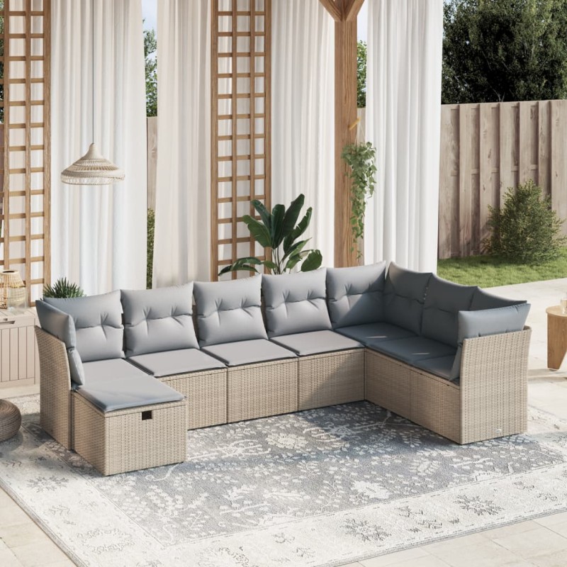 vidaXL Juego de sofás jardín con cojines beige mezcla 8 pzas ratán PE vidaXL Juego de sofás jardín con cojines beige mezcla 8 pzas ratán PE