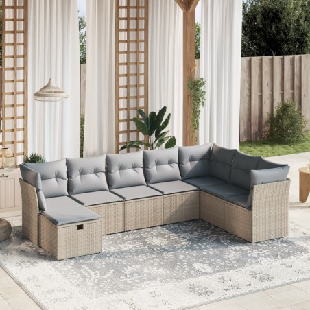 vidaXL Juego de sofás jardín con cojines beige mezcla 8 pzas ratán PE