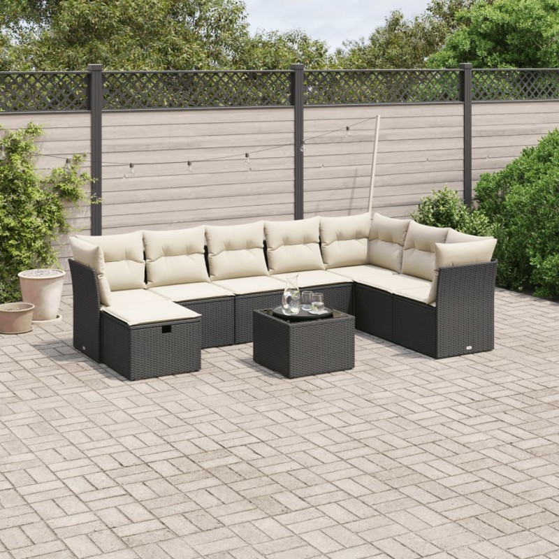 vidaXL Set de sofás de jardín 8 piezas y cojines ratán sintético negro vidaXL Set de sofás de jardín 8 piezas y cojines ratán sintético negro