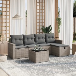 vidaXL Set de muebles de jardín 6 pzas y cojines ratán sintético gris
