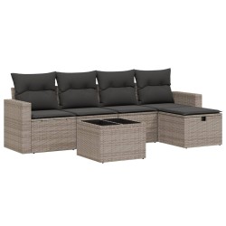 vidaXL Set de muebles de jardín 6 pzas y cojines ratán sintético gris