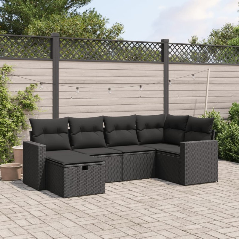vidaXL Set de sofás de jardín 6 piezas y cojines ratán sintético negro vidaXL Set de sofás de jardín 6 piezas y cojines ratán sintético negro