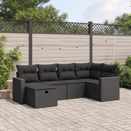 vidaXL Set de sofás de jardín 6 piezas y cojines ratán sintético negro