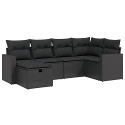 vidaXL Set de sofás de jardín 6 piezas y cojines ratán sintético negro