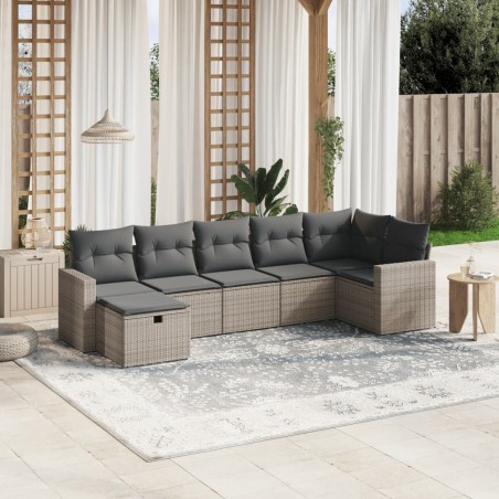 vidaXL Set de sofás de jardín 7 piezas con cojines ratán PE gris