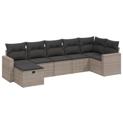 vidaXL Set de sofás de jardín 7 piezas con cojines ratán PE gris