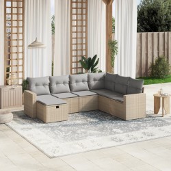 vidaXL Juego de sofás jardín con cojines beige mezcla 7 pzas ratán PE