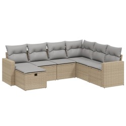 vidaXL Juego de sofás jardín con cojines beige mezcla 7 pzas ratán PE